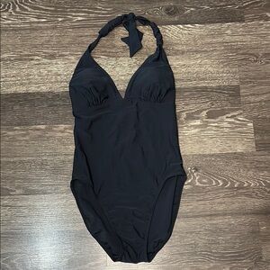 Woman’s Caribbean Sand Black Halter One-Piece Swimsuit size 8